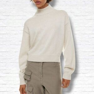 Aritzia X Wilfred Free Cream "Harper" Cropped Turtleneck Wool Sweater Size XXS